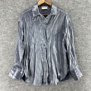 Free Quent Shirt Women S Small Gray Button Up Collared Long Sleeve Casual Solid